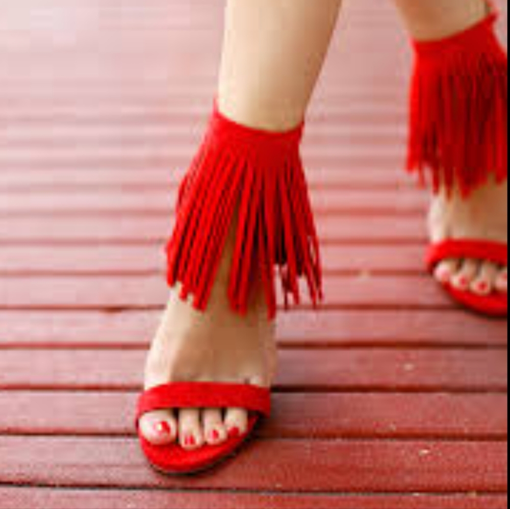Steve Madden Staarz Corral Suede Fringe Heel Shoes SZ 7